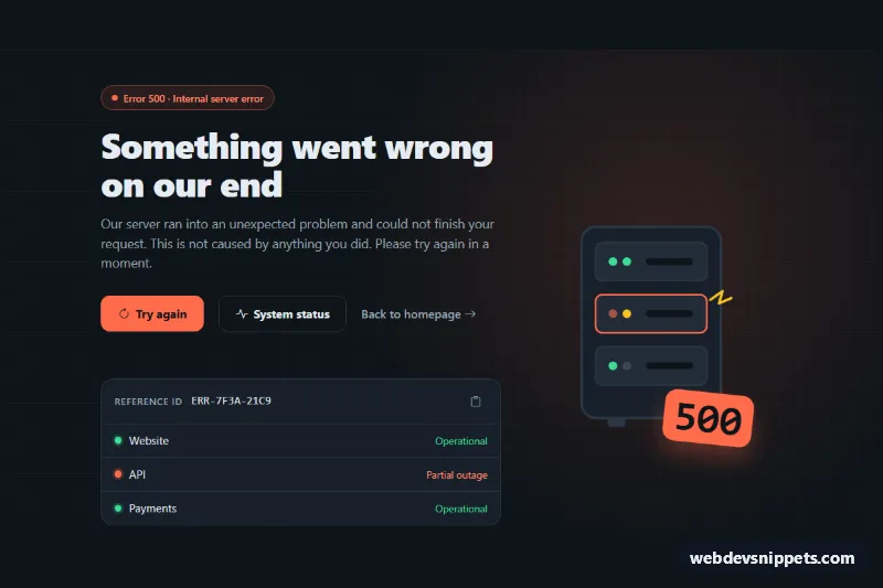 500 Server Error Page – Bootstrap 5 error pages preview