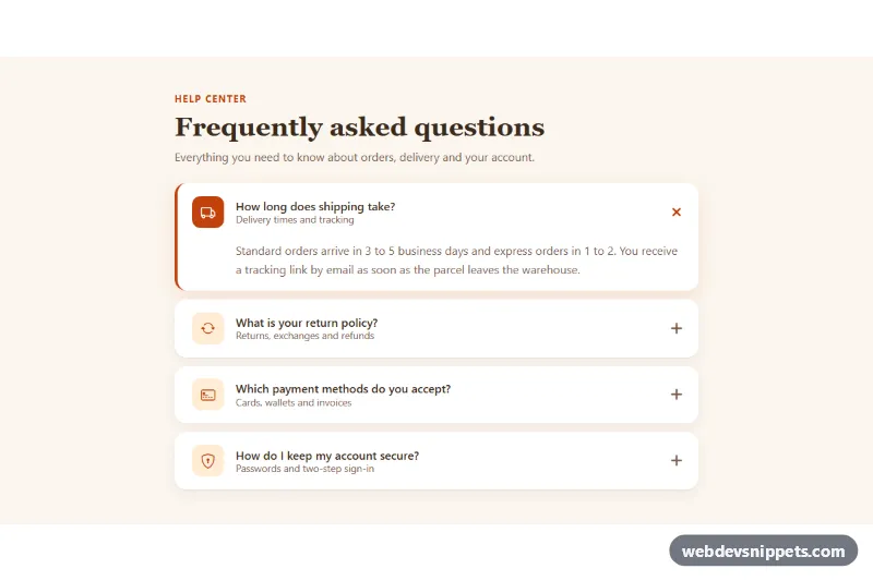 Accordion with Icons – Bootstrap 5 accordions preview