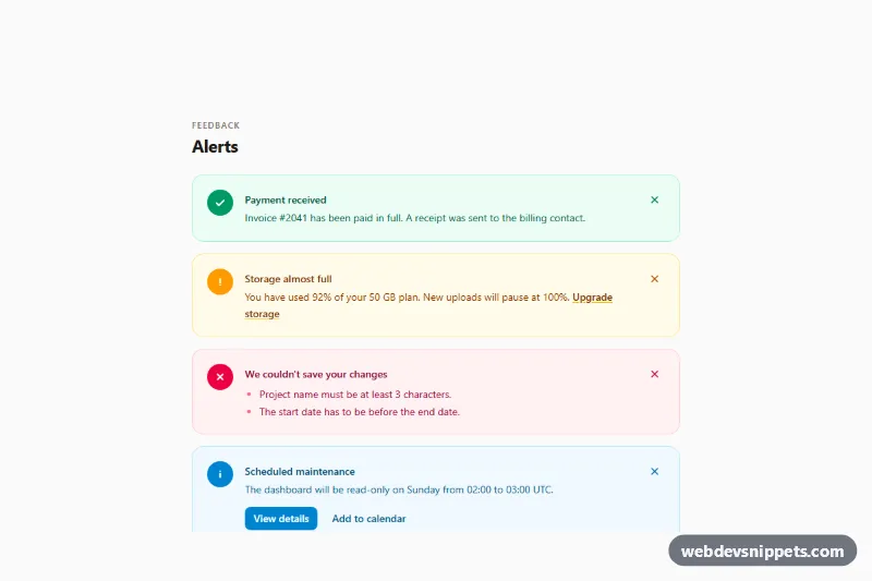 Alerts Collection – Tailwind CSS alerts preview