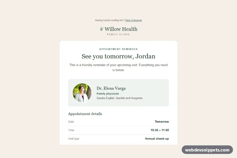 Appointment Reminder Email – Pure CSS email templates preview