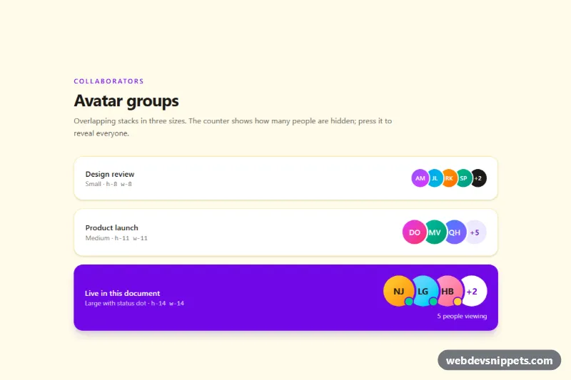 Avatar Group – Tailwind CSS avatars preview