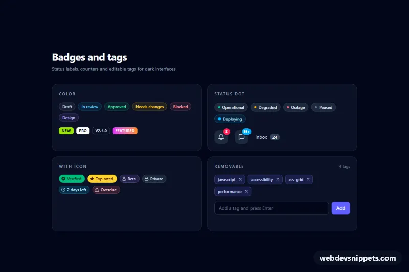Badges and Tags Collection – Tailwind CSS badges preview