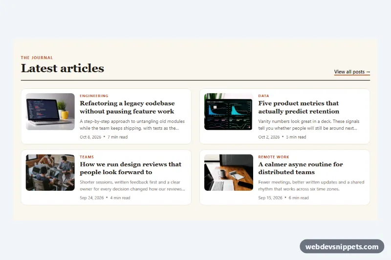 Blog Post List with Thumbnail Images – Pure CSS blog sections preview