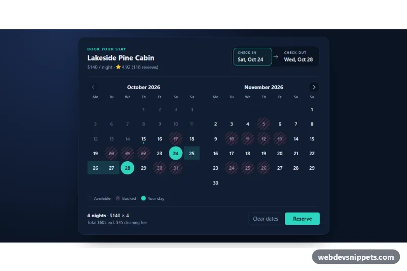 Booking Date Picker with Disabled Dates – Bootstrap 5 date pickers component screenshot