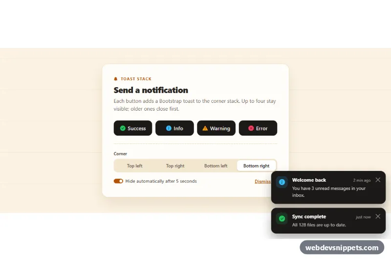 Bootstrap Toast Stack – Bootstrap 5 toasts preview