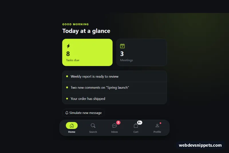 Bottom Navigation Bar with Badges – Bootstrap 5 bottom navigation preview
