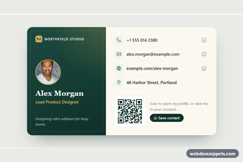 Business Card Style Contact Card – Bootstrap 5 profile cards component screenshot