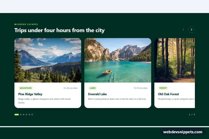 Card Carousel with Peek of Next Slide – Tailwind CSS carousels preview