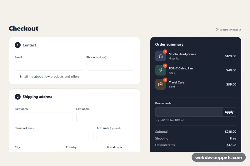 Checkout Form with Order Summary – Bootstrap 5 checkout preview