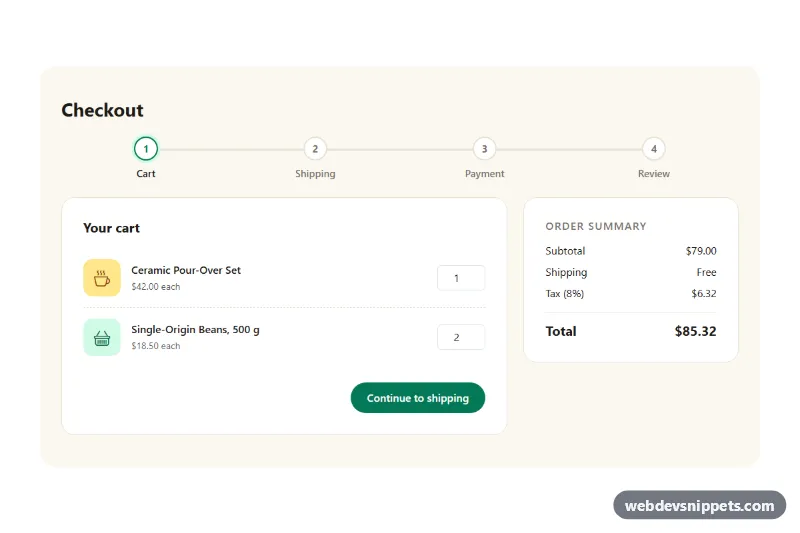 Checkout Stepper – Bootstrap 5 steppers preview
