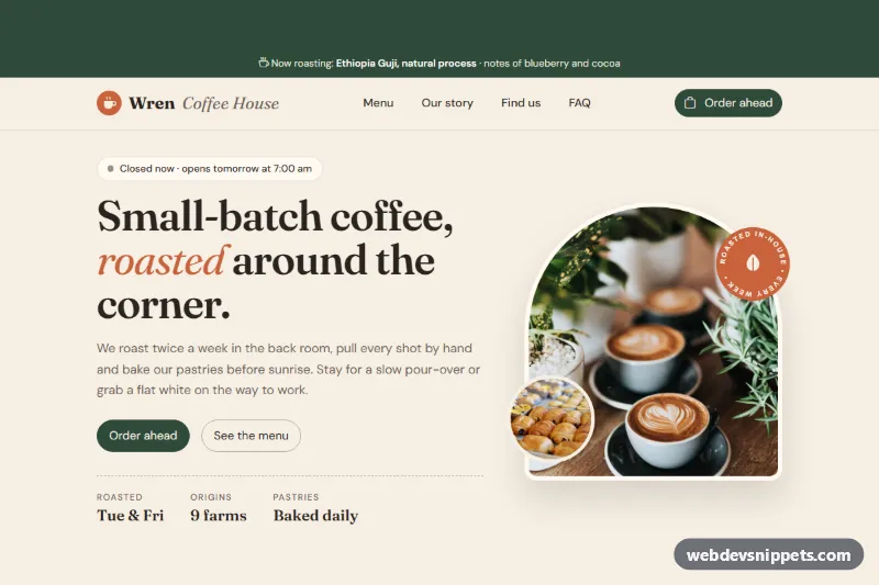 Coffee Shop Homepage Template – Bootstrap 6 home pages preview