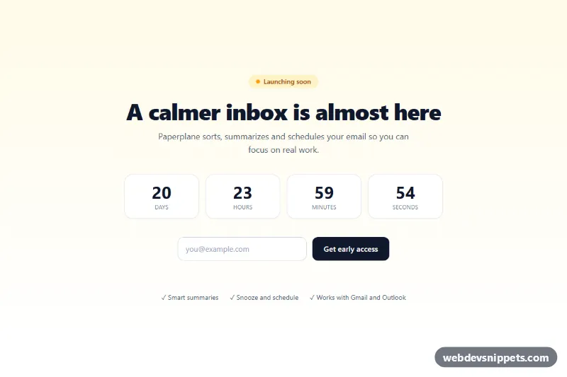 Coming Soon Page with Countdown – Tailwind CSS coming soon preview