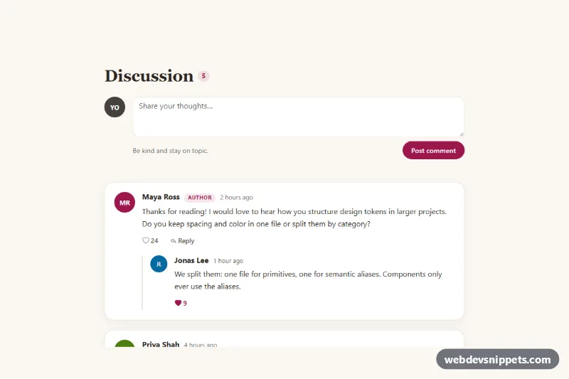 Comment Section with Reply Form – Bootstrap 5 comments preview