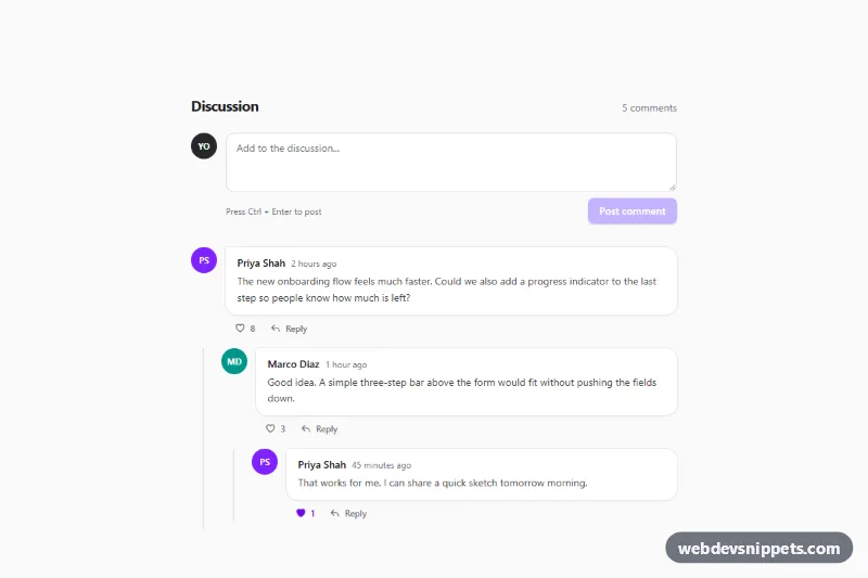 Comment Thread – Tailwind CSS comments preview