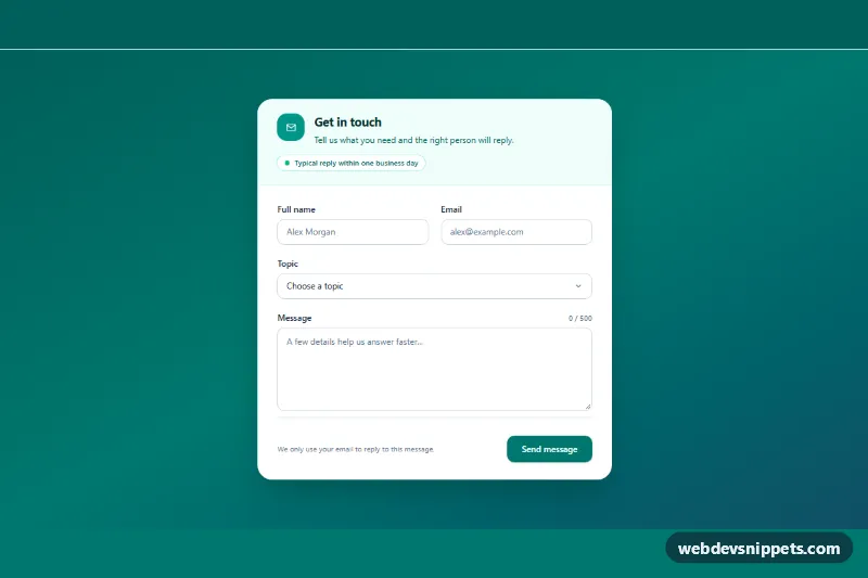 Contact Form Card – Tailwind CSS contact forms preview