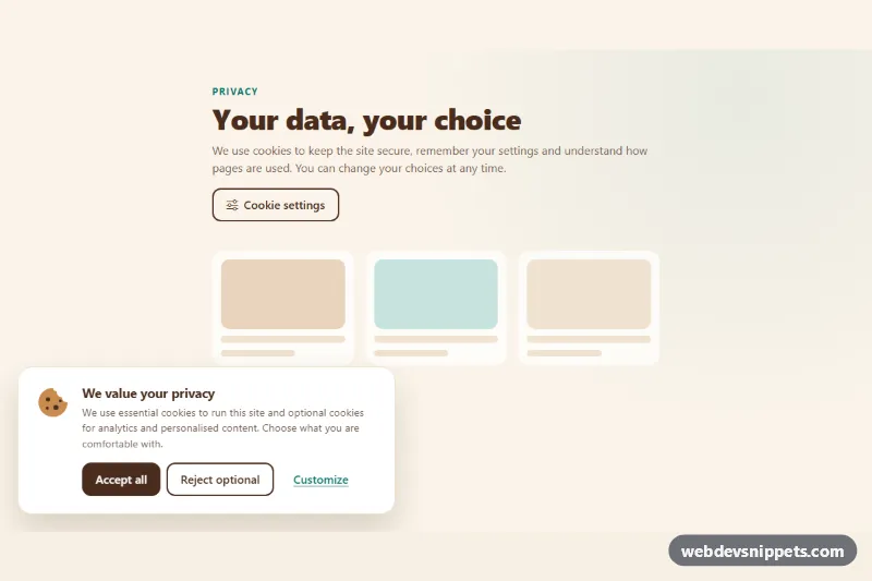 Cookie Preferences Modal – Bootstrap 5 cookie banners preview