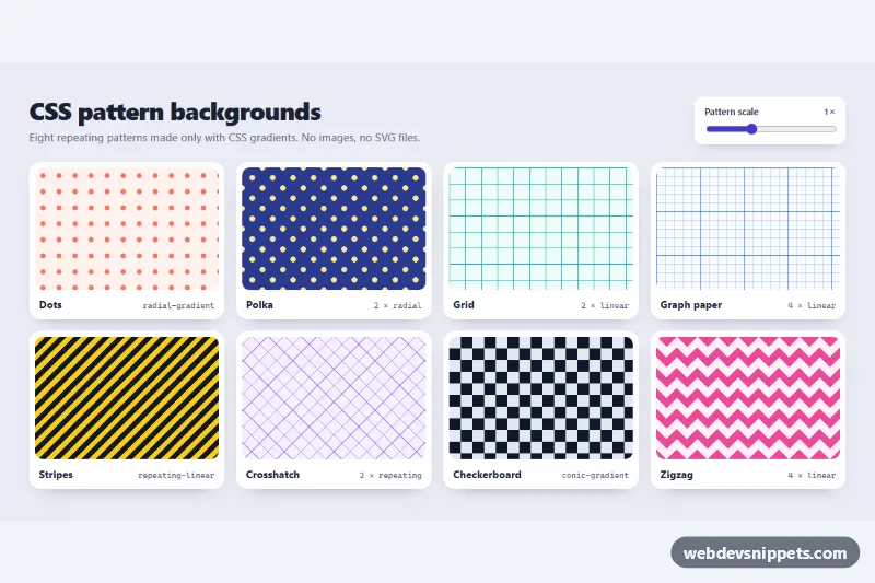 CSS Pattern Backgrounds – Pure CSS backgrounds component screenshot