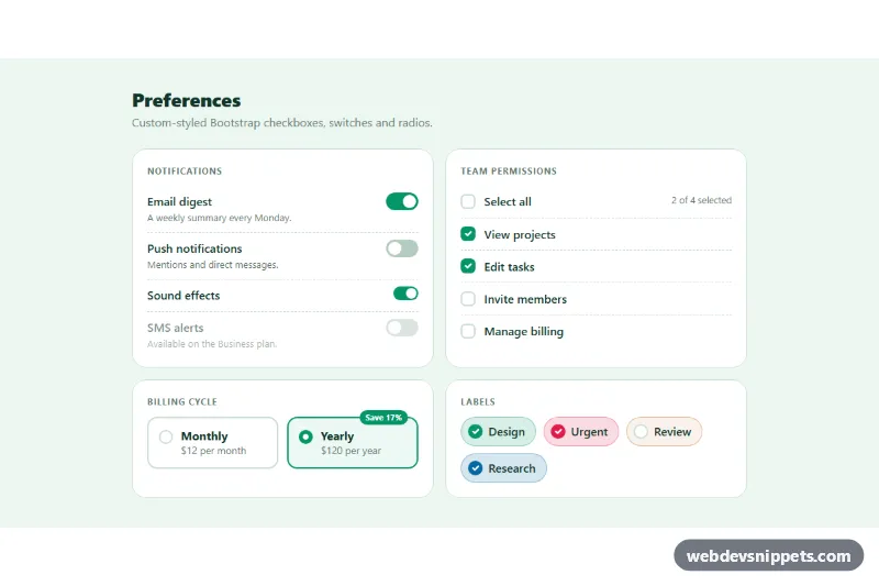 Custom Checkboxes and Switches – Bootstrap 5 checkboxes & radios preview