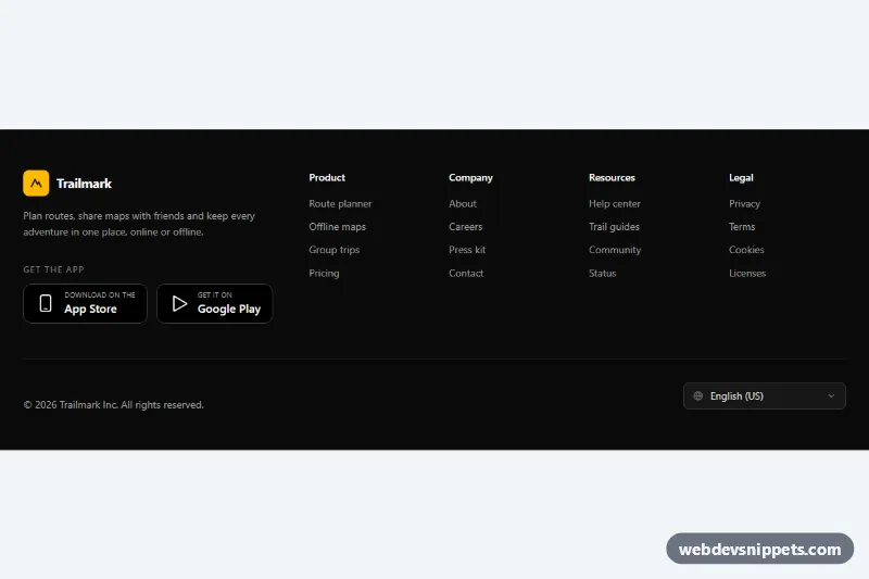 Dark Footer with App Badges – Tailwind CSS footers preview