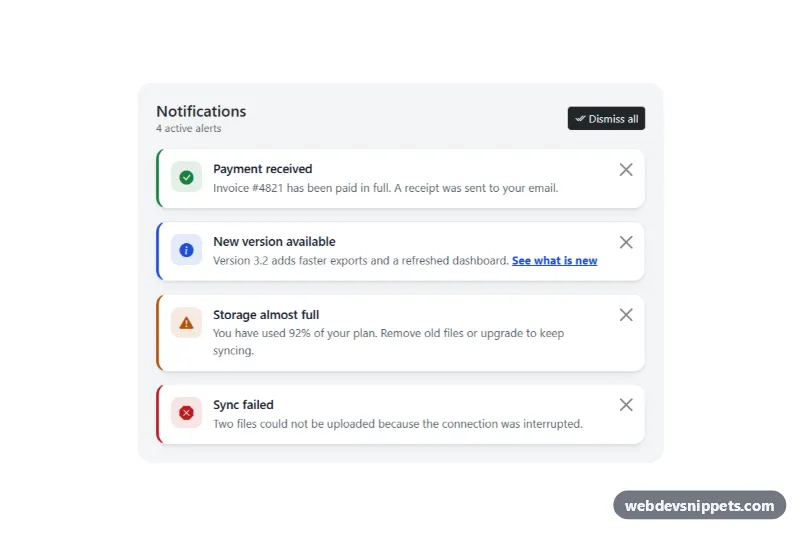 Dismissible Alerts with Icons – Bootstrap 5 alerts preview