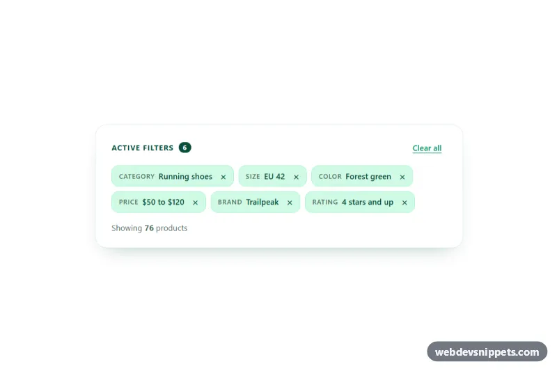 Dismissible Filter Chips – Bootstrap 5 badges preview