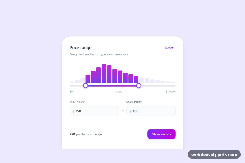 Dual Range Price Slider – Tailwind CSS range sliders preview