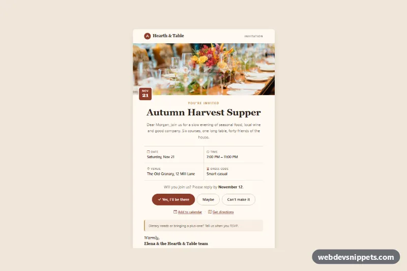 Event Invitation Card with Photo and RSVP – Bootstrap 5 cards preview