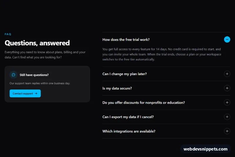 FAQ Accordion Section – Tailwind CSS faq sections preview