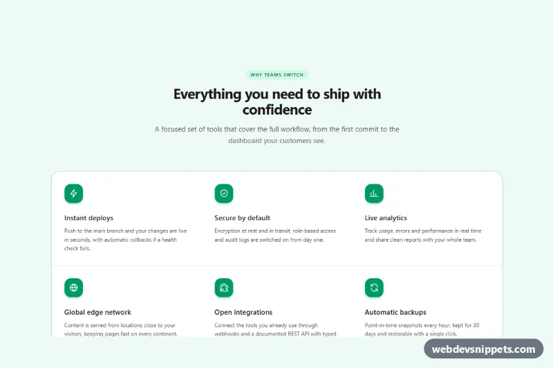 Feature Grid with Icons – Tailwind CSS feature sections preview
