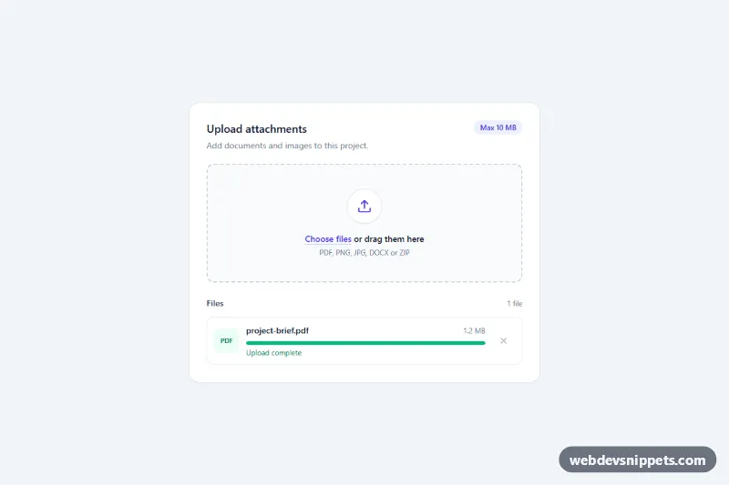 File Upload Dropzone – Tailwind CSS file uploads preview