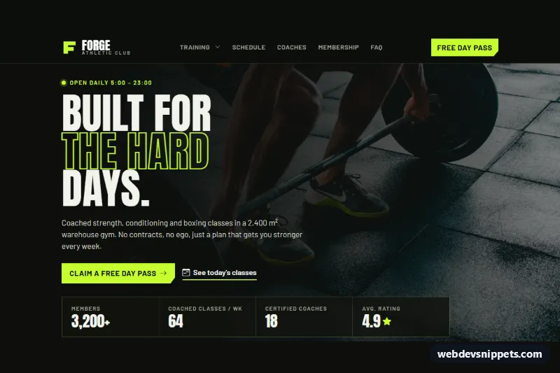Fitness Gym Homepage Template – Bootstrap 6 home pages preview