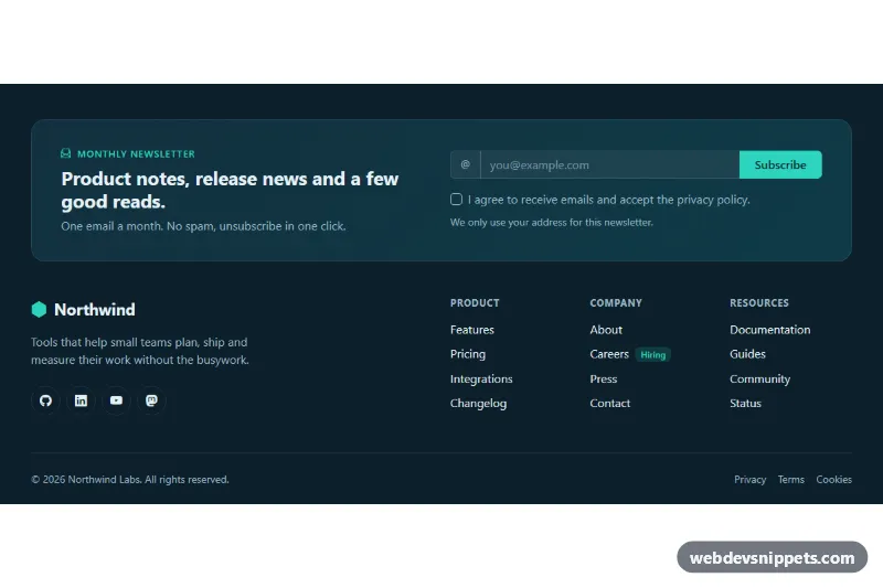 Footer with Newsletter – Bootstrap 5 footers preview