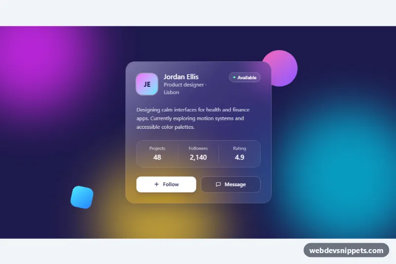 Glassmorphism Card – Tailwind CSS cards component screenshot