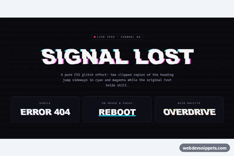Glitch Text Effect – Pure CSS text effects component screenshot