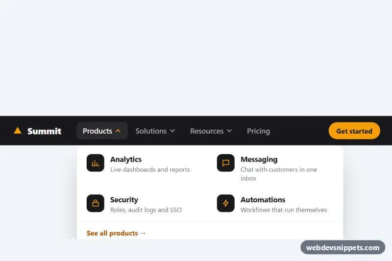 Hover and Focus Dropdown – Pure CSS dropdowns component screenshot