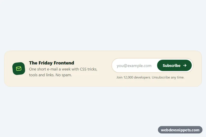 Inline Newsletter Form – Pure CSS newsletter sections component screenshot