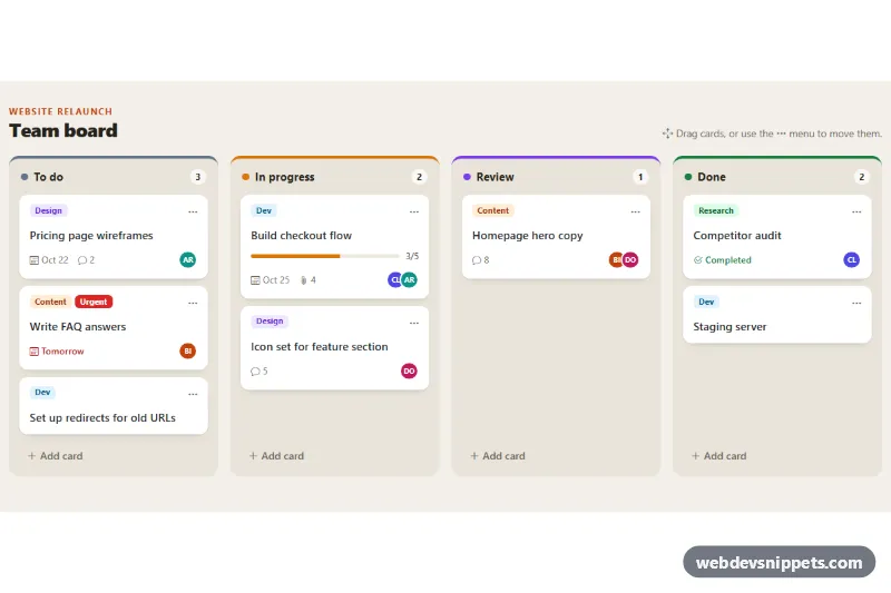 Kanban Board with Bootstrap Cards – Bootstrap 5 kanban boards preview