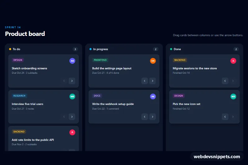 Kanban Board with Drag and Drop – Tailwind CSS kanban boards preview