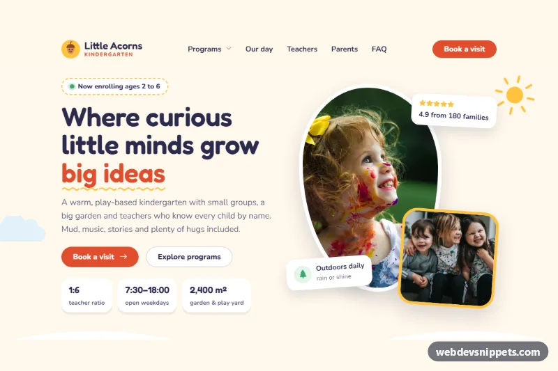 Kindergarten Homepage Template – Bootstrap 6 home pages preview