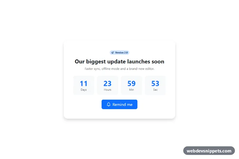 Launch Countdown Card – Bootstrap 5 countdown timers preview