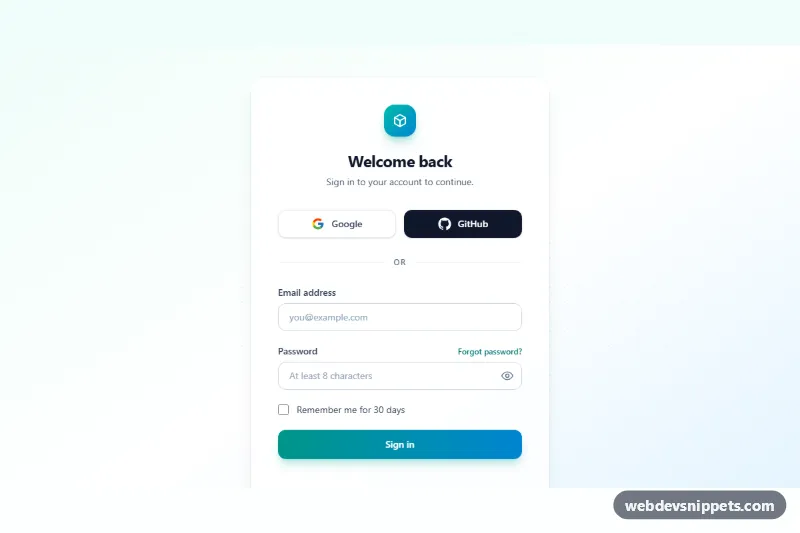 Login Form with Social Buttons – Tailwind CSS login & sign up preview