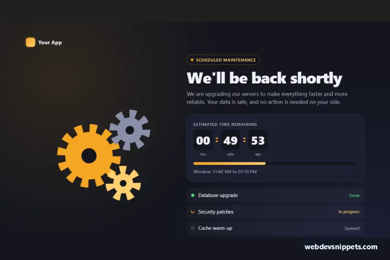 Maintenance Page with Animated Gears – Pure CSS maintenance pages preview