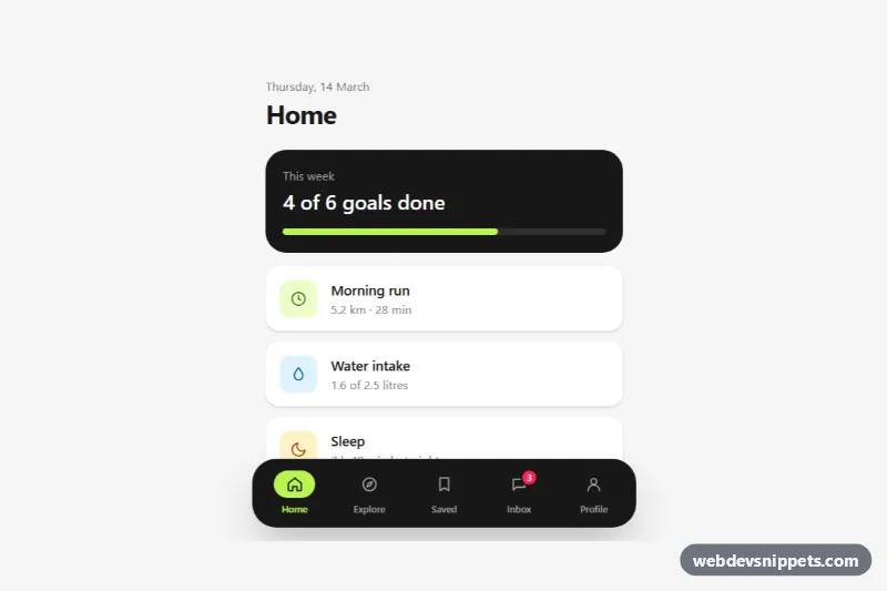Mobile Bottom Tab Bar – Tailwind CSS bottom navigation preview