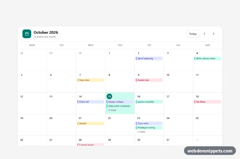 Month Calendar with Events – Tailwind CSS calendars preview