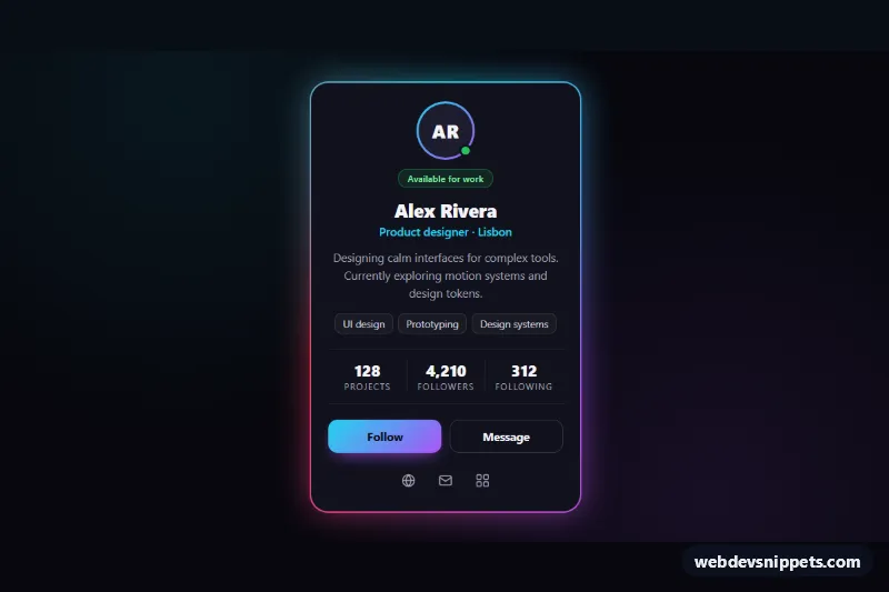 Neon Glow Profile Card – Pure CSS profile cards preview