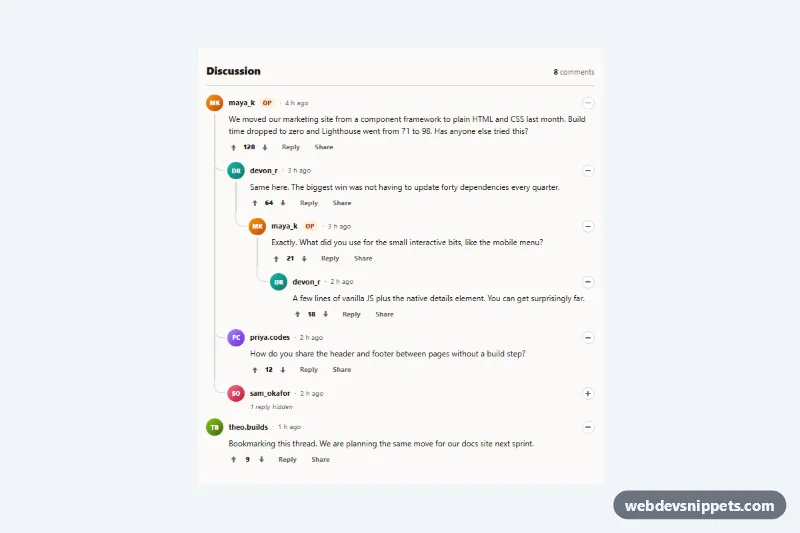 Nested Comment Replies with Thread Lines – Pure CSS comments preview