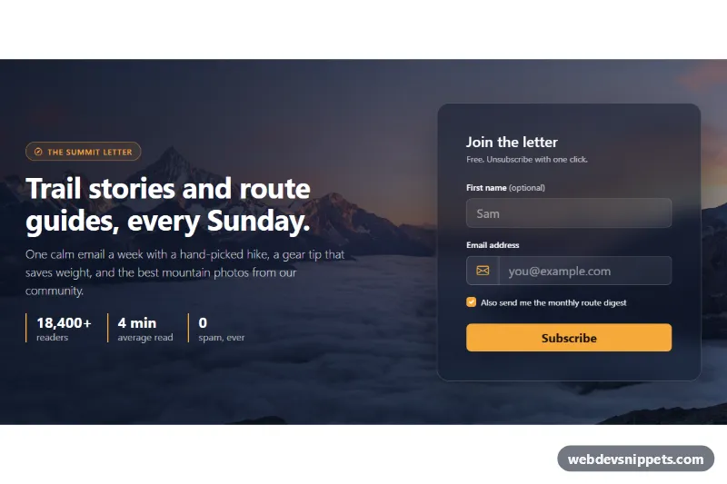 Newsletter Section with Background Photo – Bootstrap 5 newsletter sections preview