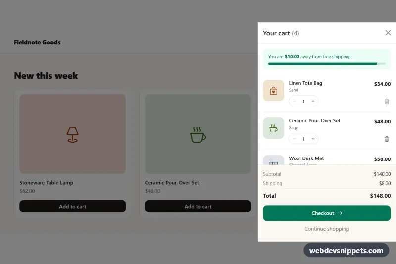 Offcanvas Shopping Cart – Bootstrap 5 drawers preview