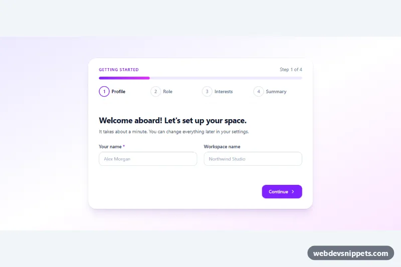 Onboarding Wizard – Tailwind CSS multi-step forms preview