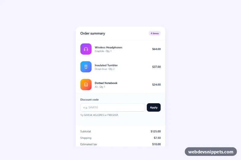 Order Summary with Coupon – Tailwind CSS checkout preview